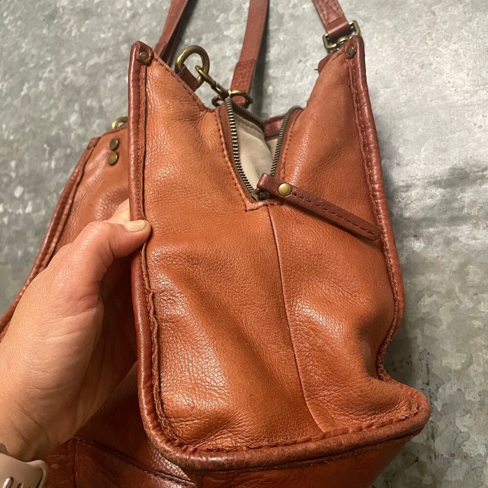 American Leather Co Triple Entry Satchel Brown Purse Bag Genuine Boho Minimalist - Picture 4 of 16